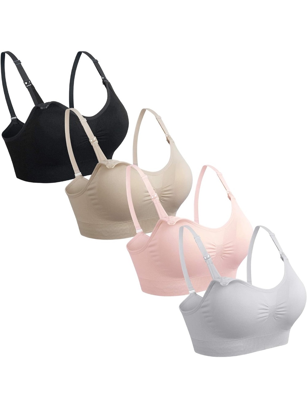 Women’s Seamless Nursing & Sleep Bras - 4-Pack (Black, Beige, Pink, White)